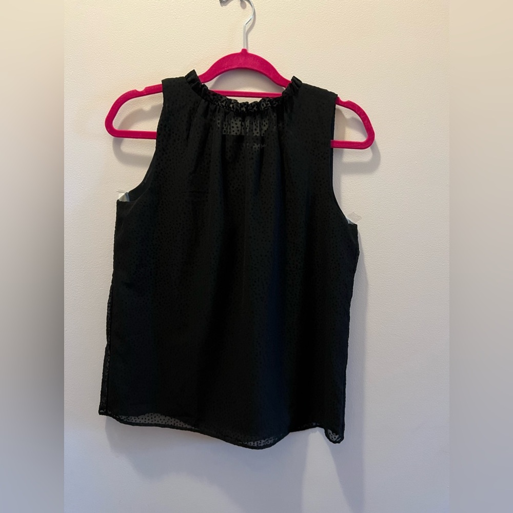 LOFT | Women’s Black Ruffle Neckline Sleeveless Polka Dot Blouse -Size S
